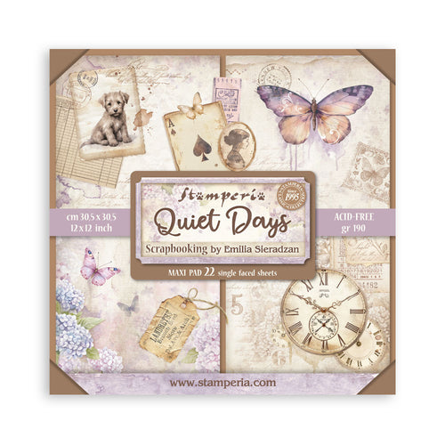 Stamperia - 12X12 Maxi Paper Pad - Quiet Days. Includes 22 sheets. Available at Embellish Away located in Bowmanville Ontario Canada.