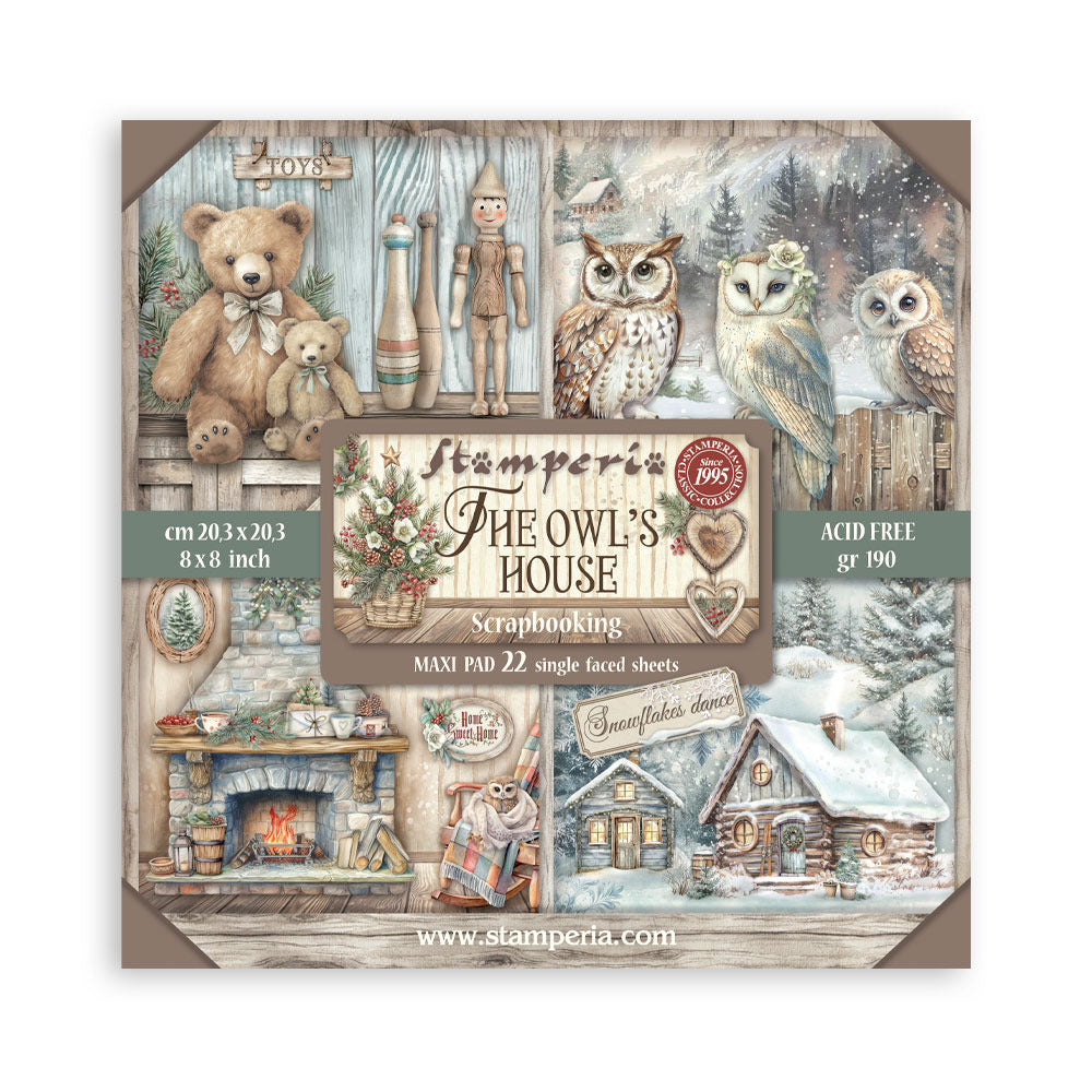 Stamperia - 8X8 Maxi Paper Pad - The Owl's House. Includes 22 sheets. Available at Embellish Away located in Bowmanville Ontario Canada.