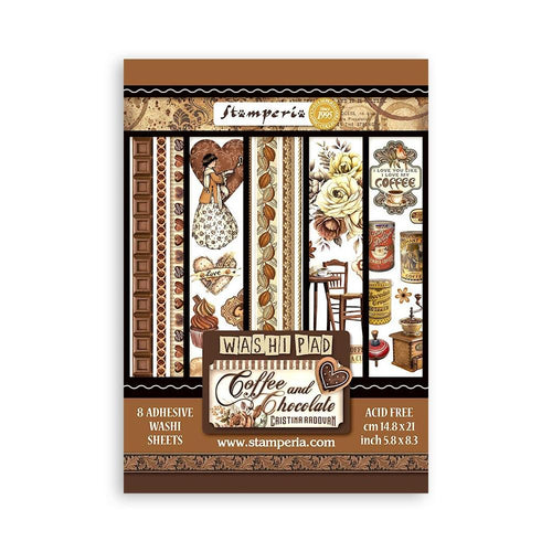 Stamperia - A5 Washi Pad - 8/Pkg - Coffee And Chocolate. Available at Embellish Away located in Bowmanville Ontario Canada.