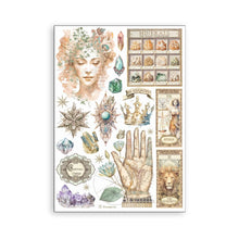 Load image into Gallery viewer, Stamperia - A5 Washi Pad - 8/Pkg - Fortune. The washi album is printed on 8 sheets of translucent washi paper, which is easy to cut. It works best on light surfaces. Available at embellish Away located in Bowmanville Ontario Canada.
