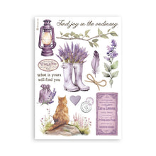 Load image into Gallery viewer, Stamperia - A5 Washi Pad - 8/Pkg - Lavender. The washi album is printed on 8 sheets of translucent washi paper, which is easy to cut. It works best on light surfaces. Available at embellish Away located in Bowmanville Ontario Canada.
