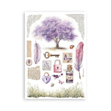 Load image into Gallery viewer, Stamperia - A5 Washi Pad - 8/Pkg - Lavender. The washi album is printed on 8 sheets of translucent washi paper, which is easy to cut. It works best on light surfaces. Available at embellish Away located in Bowmanville Ontario Canada.
