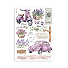 Load image into Gallery viewer, Stamperia - A5 Washi Pad - 8/Pkg - Lavender. The washi album is printed on 8 sheets of translucent washi paper, which is easy to cut. It works best on light surfaces. Available at embellish Away located in Bowmanville Ontario Canada.
