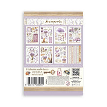 Load image into Gallery viewer, Stamperia - A5 Washi Pad - 8/Pkg - Lavender. The washi album is printed on 8 sheets of translucent washi paper, which is easy to cut. It works best on light surfaces. Available at embellish Away located in Bowmanville Ontario Canada.
