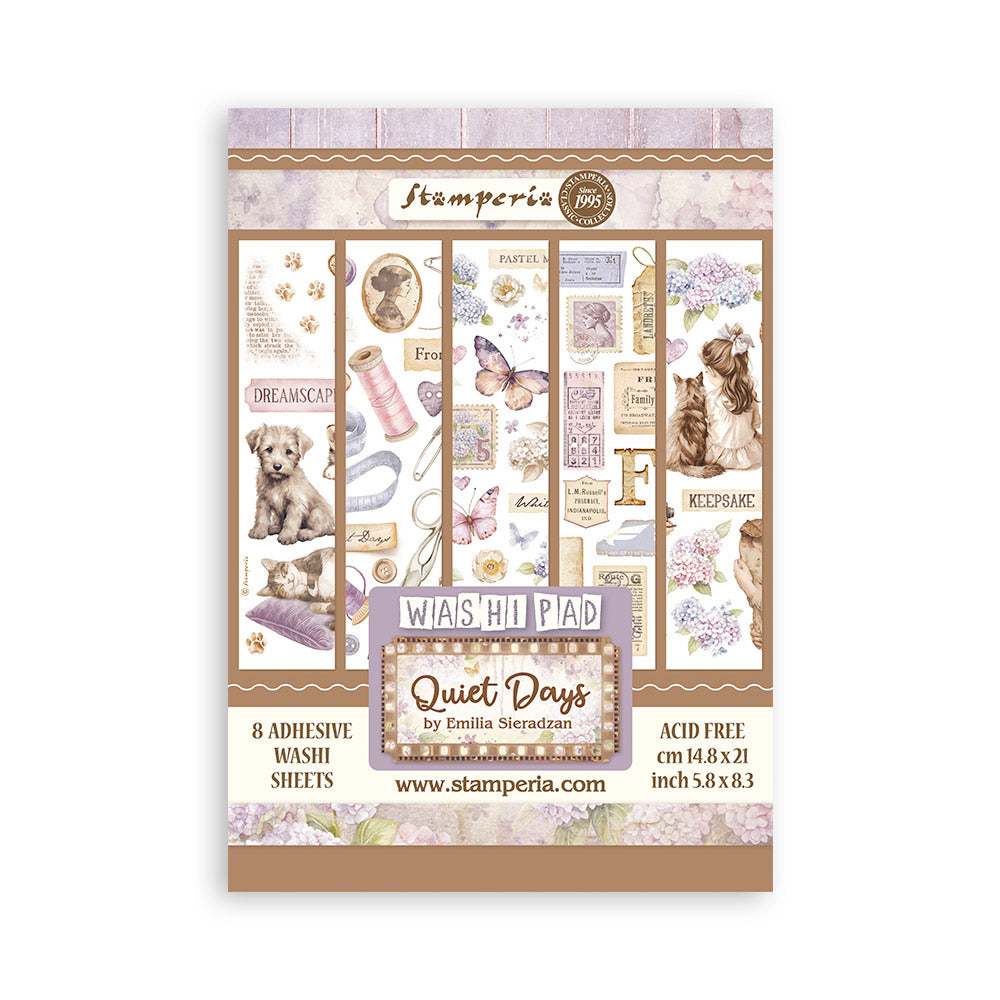 Stamperia - A5 Washi Pad - Quiet Days. Includes 8 Sheets. Available at Embellish Away located in Bowmanville Ontario Canada.