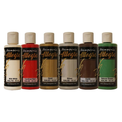 Stamperia - Allegro Paint Set - 6/Pkg - Christmas. This paint is perfect for a variety of craft projects! Suitable for all surfaces. Ideal for mixed media and altered art. The color palette is designed to coordinate with Stamperia's Christmas program. Available at Embellish Away located in Bowmanville Ontario Canada.