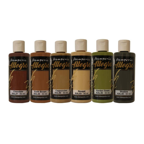 Stamperia - Allegro Paint Set - 6/Pkg - Coffee And Chocolate. This paint is perfect for a variety of craft projects! Suitable for all surfaces. Ideal for mixed media and altered art. Available at Embellish Away located in Bowmanville Ontario Canada.