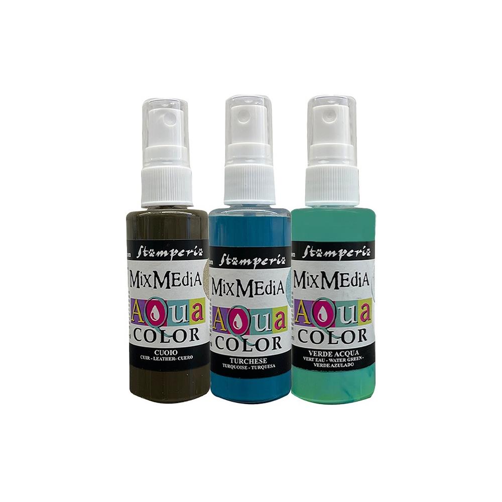 Stamperia - Aquacolor - 3/Pkg - Sir Vagabond In Fantasy World. Aquacolors are a water based spray paint. They can be used as a spray or applied with a brush to create a watercolor effect. Available at Embellish Away located in Bowmanville Ontario Canada.