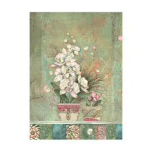 Load image into Gallery viewer, Stamperia - Assorted Rice Paper Backgrounds A6 8/Pkg - Orchids And Cats. Rice papers are wafer thin and can be used for wrapping, decoupage, painting, molding and are perfect for mixed media projects and other paper crafts. Available at Embellish Away located in Bowmanville Ontario Canada.
