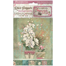 Cargar imagen en el visor de la galería, Stamperia - Assorted Rice Paper Backgrounds A6 8/Pkg - Orchids And Cats. Rice papers are wafer thin and can be used for wrapping, decoupage, painting, molding and are perfect for mixed media projects and other paper crafts. Available at Embellish Away located in Bowmanville Ontario Canada.
