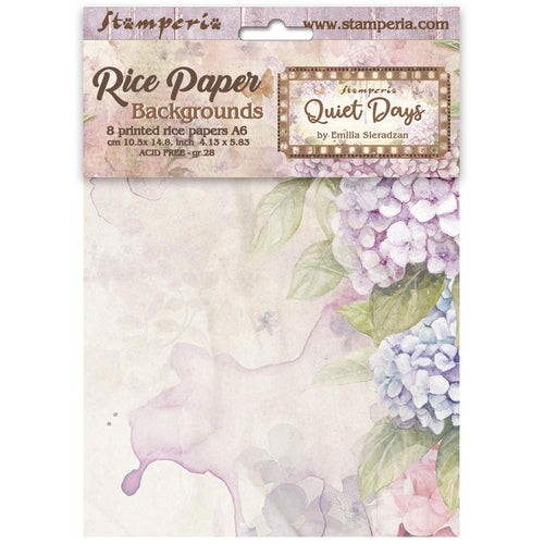 Stamperia - Assorted Rice Paper Backgrounds A6 - 8/Sheets - Quiet Days. Available at Embellish Away located in Bowmanville Ontario Canada.