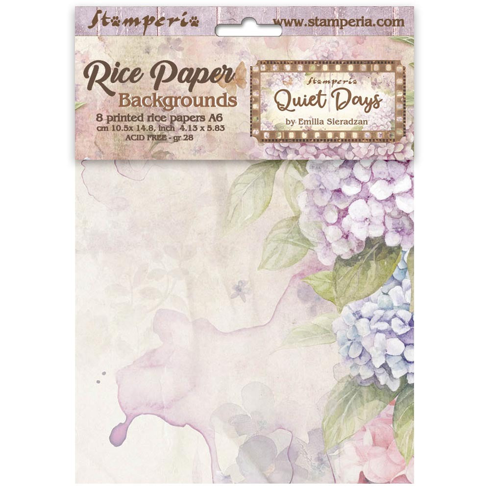 Stamperia - Assorted Rice Paper Backgrounds A6 - 8/Sheets - Quiet Days. Available at Embellish Away located in Bowmanville Ontario Canada.
