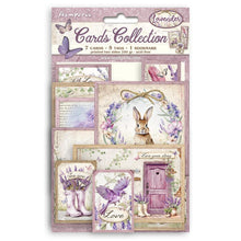 Load image into Gallery viewer, Stamperia - Cards Collection - Lavender. A beautiful card collection in a coordinating theme from Stamperia. Available in a variety of themes, each sold separately. This package contains seven cards, five tags, and one bookmark. Available at Embellish Away located in Bowmanville Ontario Canada.
