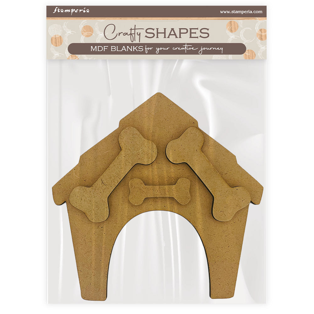 Stamperia - Crafty Shapes - Furry Friends - Doghouse & Bones. Size: 14.7cm X 15cm. Available at Embellish Away in Bowmanville Ontario Canada.