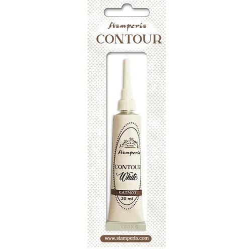 Stamperia - Create Happiness - Contour Liner - 20ml - White. The Stamperia Create Happiness Contour Liner comes in a tube of approximately 20 ml and features a fine tip, ideal for drawing, highlighting patterns, and creating 3D decorations. Available at Embellish Away located in Bowmanville Ontario Canada.