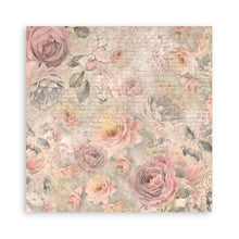 Load image into Gallery viewer, Stamperia - Polyester Fabric 12&quot;X12&quot; - 4/Pkg - Shabby Rose. This fabric can be sewn by hand or machine, or used with craft glue. It can be washed by hand in cold water. Ready to use on greeting cards, mixed media, altered art and more. Available at Embellish Away located in Bowmanville Ontario Canada.
