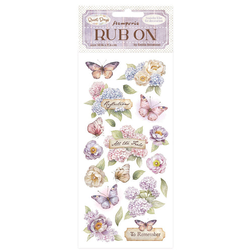Stamperia - Rub-on - Quiet Days - Hydrangea and Butterfly. Available at Embellish Away in Bowmanville Ontario Canada.
