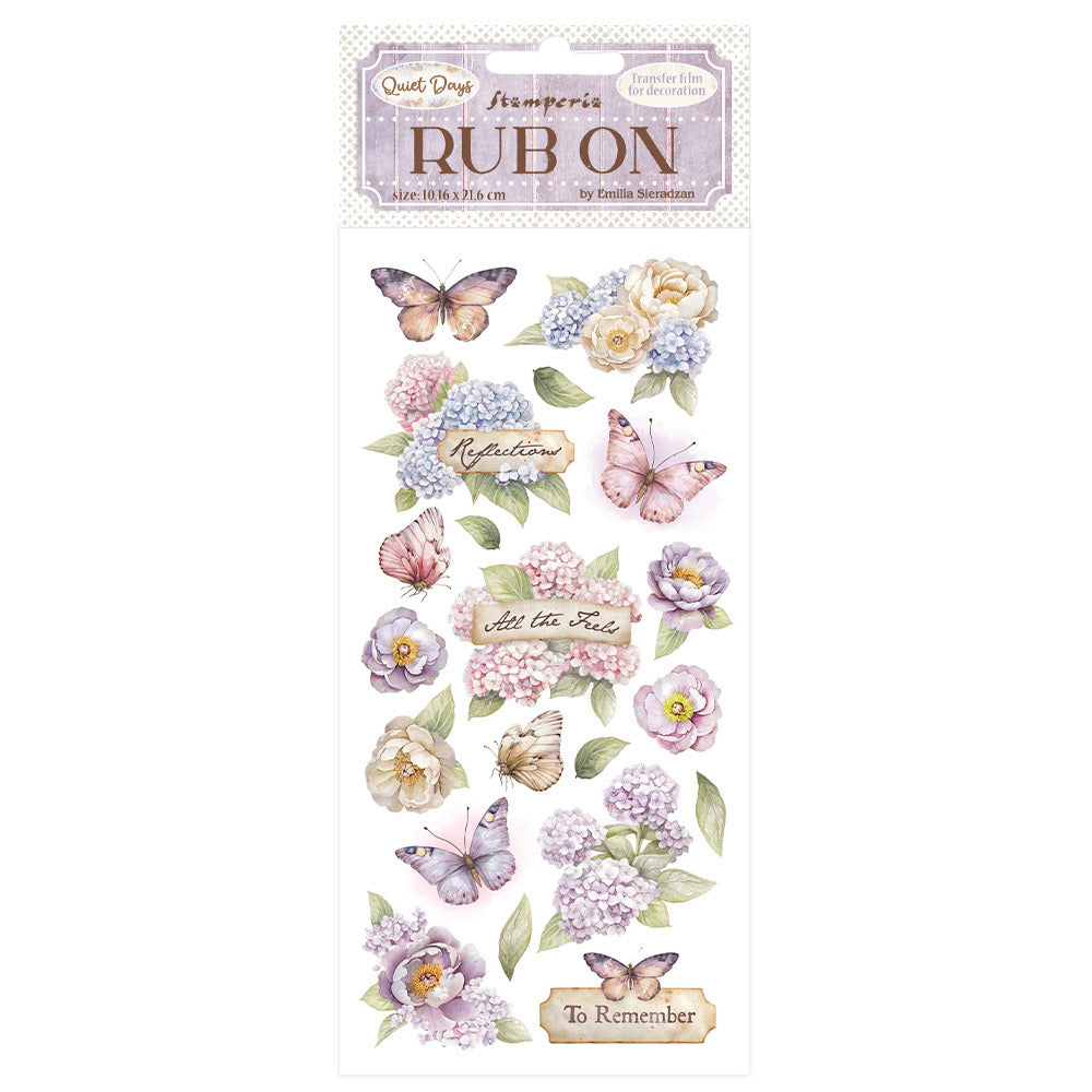 Stamperia - Rub-on - Quiet Days - Hydrangea and Butterfly. Available at Embellish Away in Bowmanville Ontario Canada.