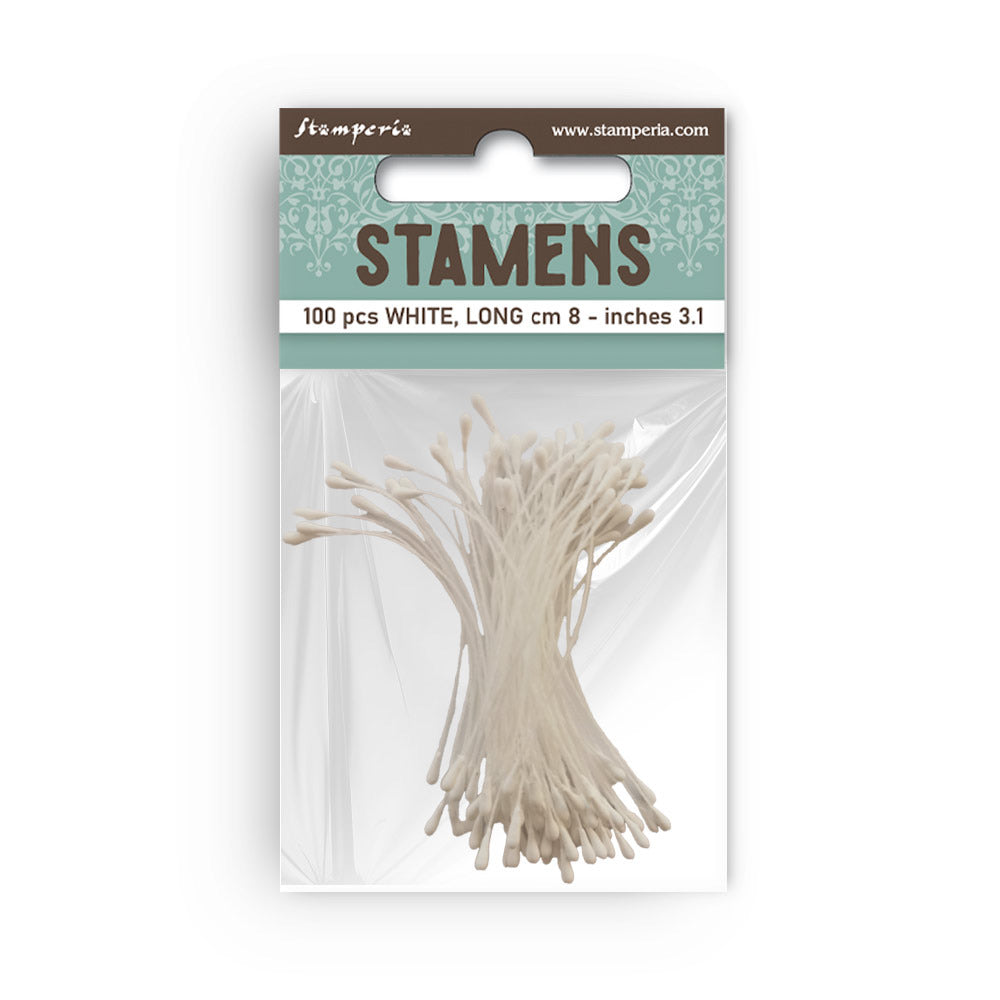 Stamperia - Stamens - 8cm - White (100pc). Available at Embellish Away located in Bowmanville Ontario Canada.