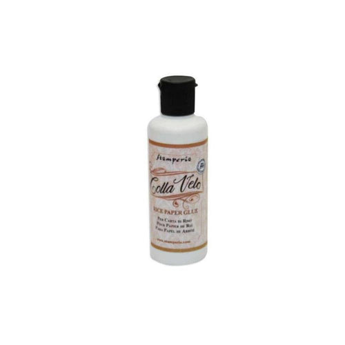 Stamperia - Velo Glue For Rice Paper - 80ml. The perfect glue for napkins and rice paper. Delicate and transparent, it is ideal for all surfaces. Not only sticks your napkins or rice paper but seals the finished project. Available at Embellish Away located in Bowmanville Ontario Canada.