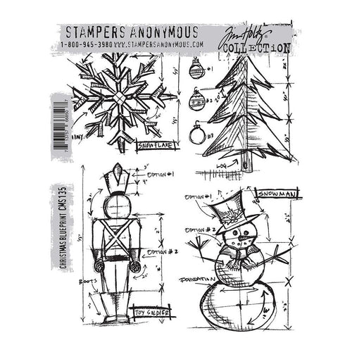 Stampers Anonymous - Tim Holtz - Cling Stamps - Christmas Blueprint. Available at Embellish Away located in Bowmanville Ontario Canada.