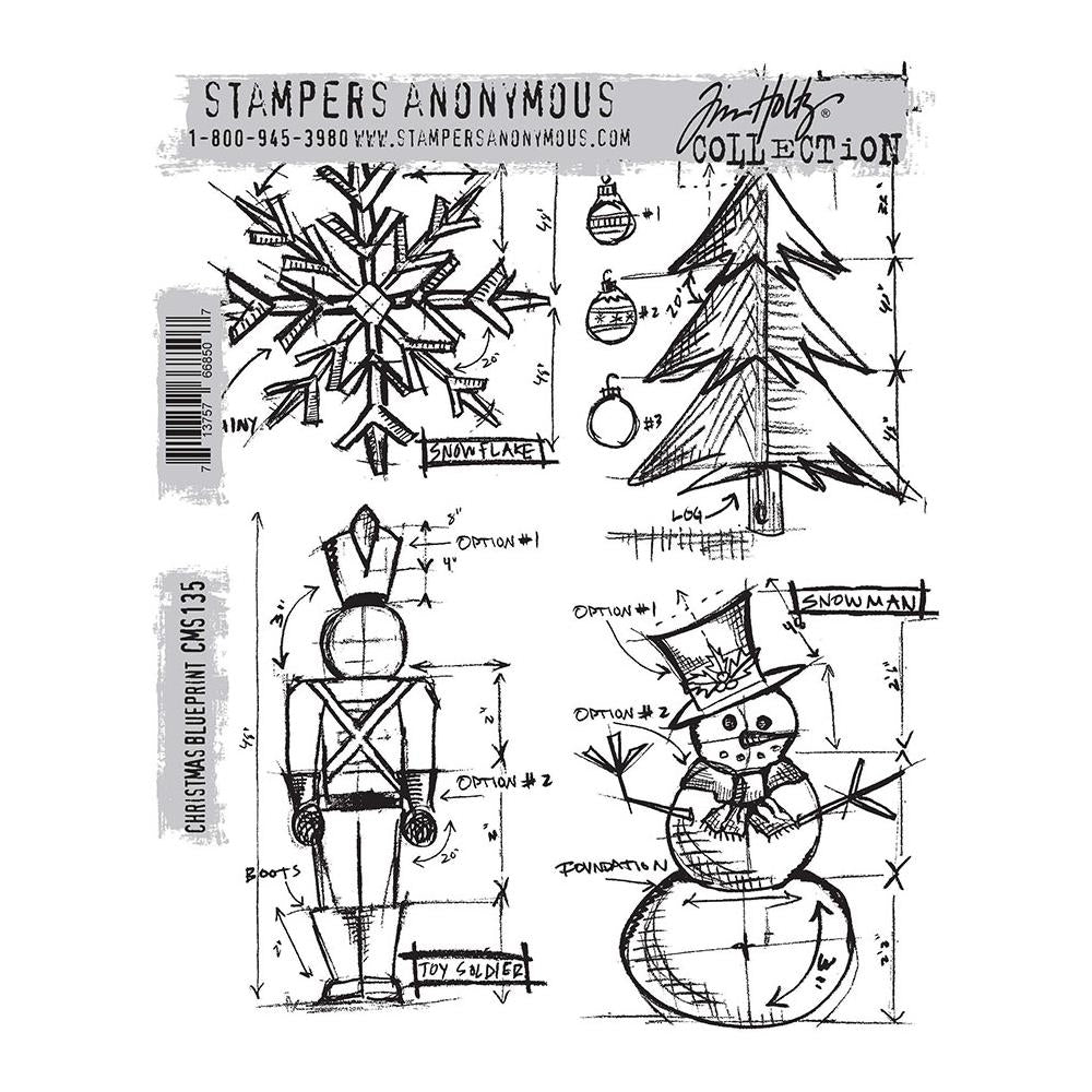 Stampers Anonymous - Tim Holtz - Cling Stamps - Christmas Blueprint. Available at Embellish Away located in Bowmanville Ontario Canada.