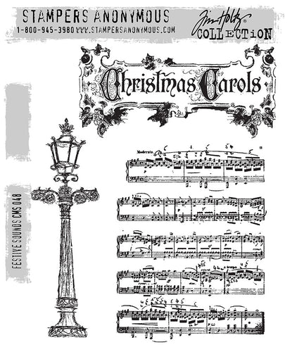 Stampers Anonymous - Tim Holtz - Cling Stamps - Festive Sounds. Available at Embellish Away located in Bowmanville Ontario Canada.