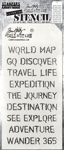 Stampers Anonymous - Tim Holtz - Layering Stencil - Traveler. Available at Embellish Away in Bowmanville Ontario Canada.