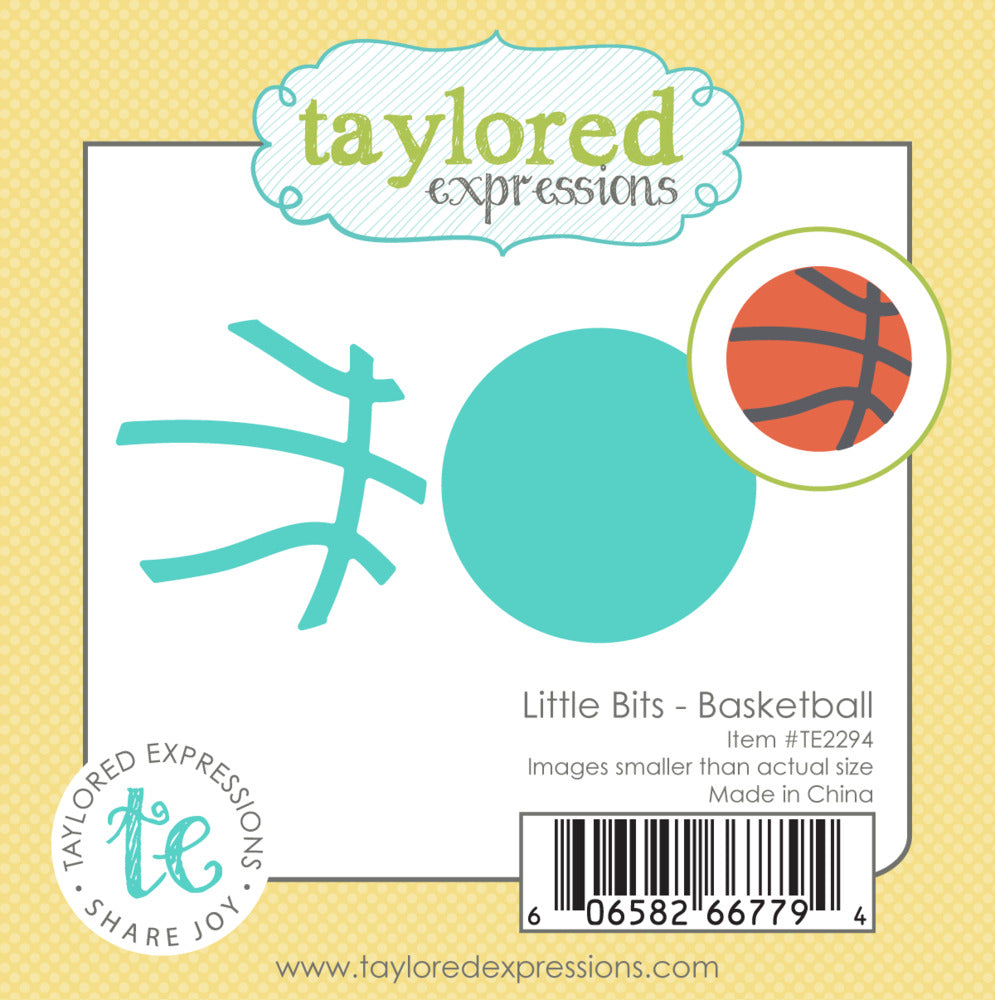 Taylored Expressions - Die - Little Bits - Basketball. Includes 2 dies. The ball measures 1 3/8 x 1 3/8 in. At Embellish Away in Bowmanville Ontario Canada.