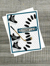 Load image into Gallery viewer, The hockey stick 1 1/4 x 3 1/4 in, the puck 3/4 x 1/4 in, and the skate 1 1/4 x 1 1/4 in. At Embellish Away in Bowmanville Ontario Canada. Example by Brand ambassador.
