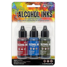 Load image into Gallery viewer, Tim Holtz - Alcohol Ink .5oz - 3/Pkg - Select from Drop Down. The alcohol inks by Ranger are dye based, multi-surface inks. They are acid free, permanent, quick drying and transparent. Available at Embellish Away located in Bowmanville Ontario. Expedition - Brick/Yonder/Wilderness
