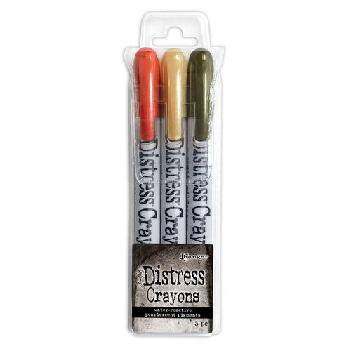 Tim Holtz - Distress Crayon Pearl Set - Halloween Set #5. Add colorful, pearlescent shimmer to paper crafts or mixed media projects with new Limited Edition Tim Holtz Distress Pearlescent Crayon Sets for Halloween! Available at Embellish Away located in Bowmanville Ontario Canada.
