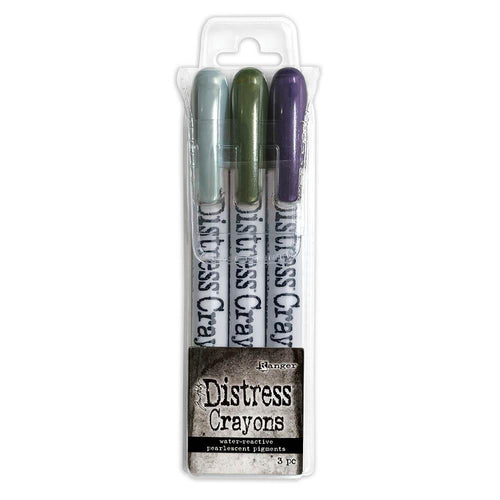 Tim Holtz - Distress Crayon Pearl Set - Halloween Set #6. Add colorful, pearlescent shimmer to paper crafts or mixed media projects with new Limited Edition Tim Holtz Distress Pearlescent Crayon Sets for Halloween! Available at Embellish Away located in Bowmanville Ontario Canada.