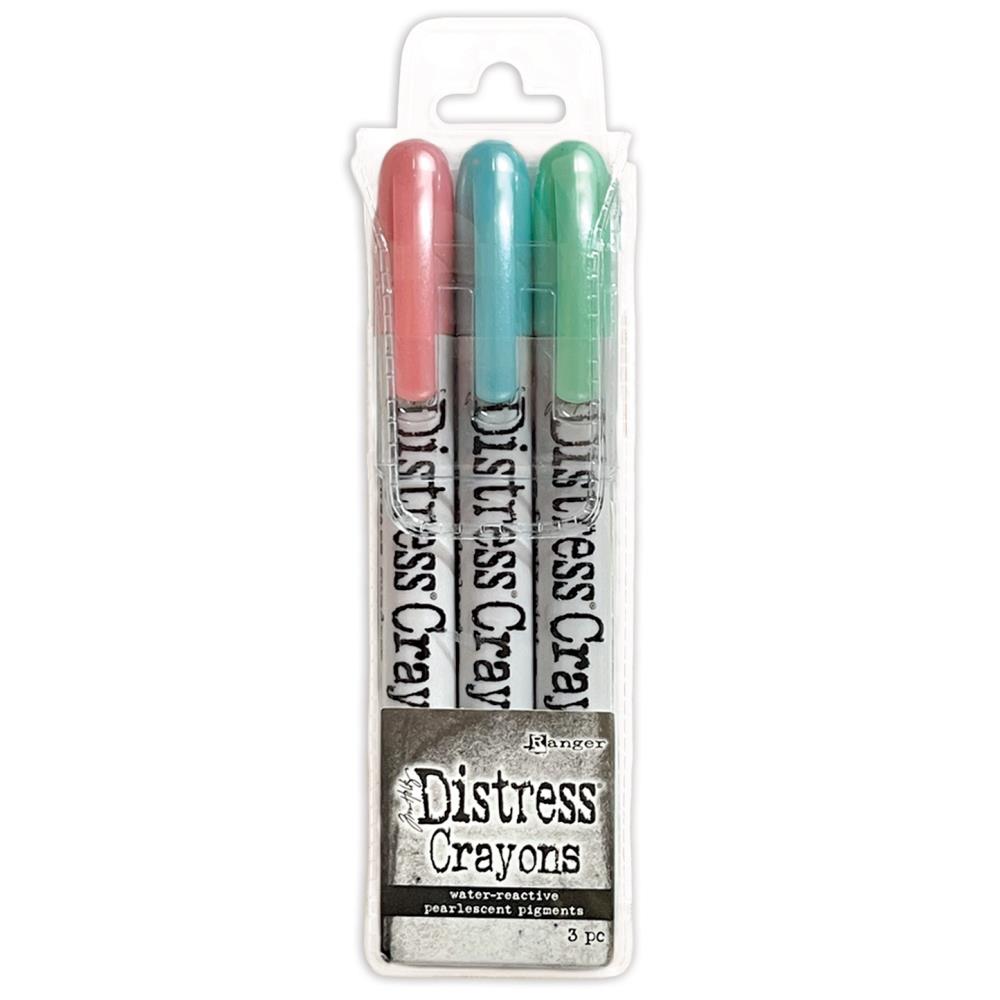 Tim Holtz - Distress Crayon Pearl Set - Holiday Set# 6. Add colorful, pearlescent shimmer to paper crafts/mixed media projects with Limited Edition Tim Holtz Distress Pearlescent Crayon Sets for the Holidays! Sugary Gumdrop, Wonderland, Frosty Mint. Available at Embellish Away located in Bowmanville Ontario Canada.