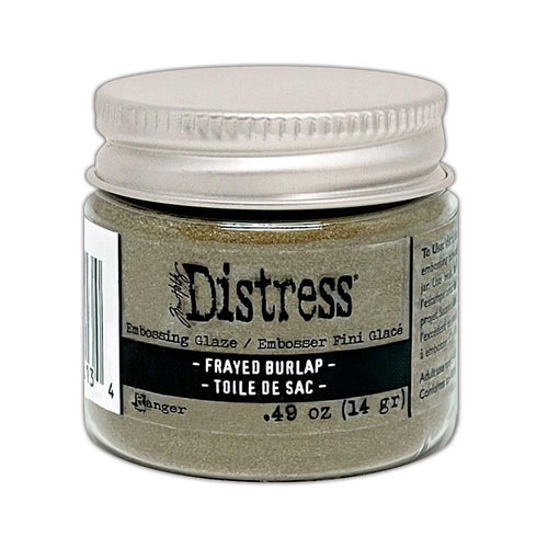 Tim Holtz - Distress Embossing Glaze - Frayed Burlap. Add dimension to your projects with new embossing glaze! These translucent embossing powders are ideal for layering on surfaces. Available at Embellish Away located in Bowmanville Ontario Canada.