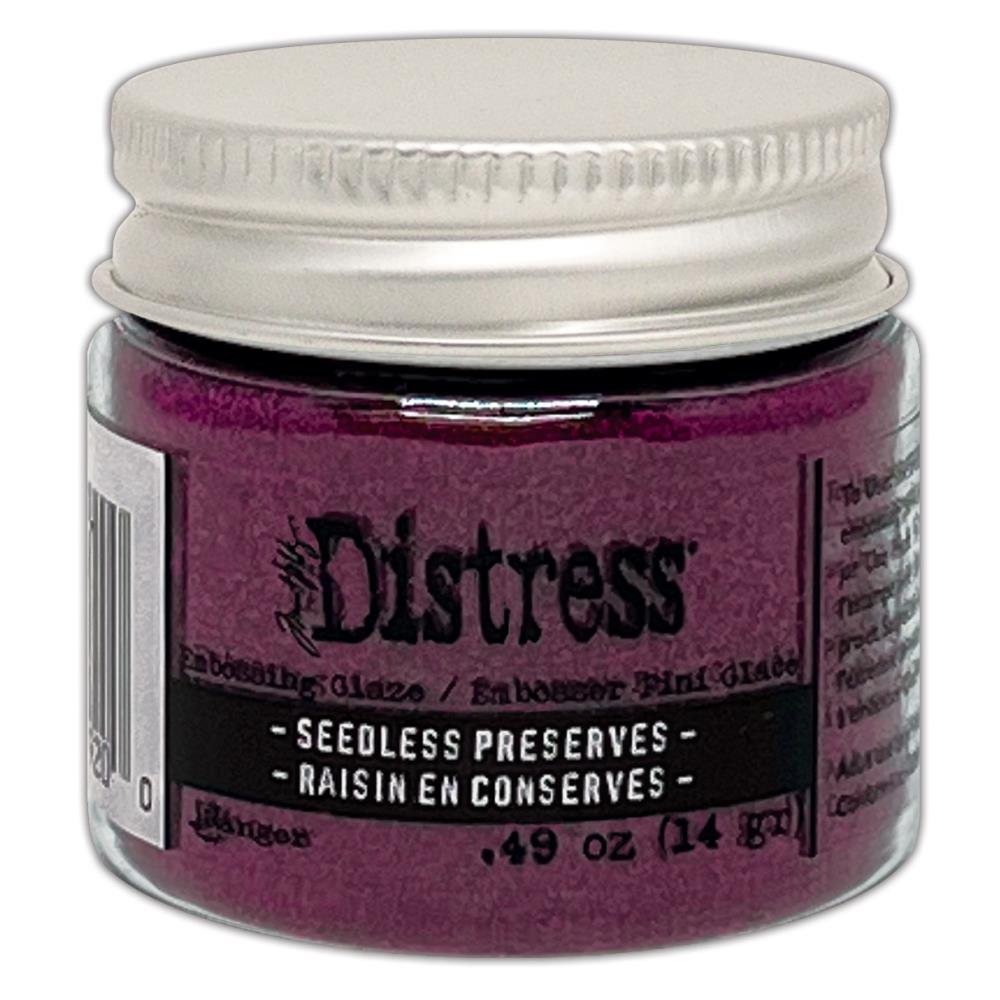 Tim Holtz - Distress Embossing Glaze - Seedless Preserve. Add dimension to your projects with new embossing glaze! These translucent embossing powders are ideal for layering on surfaces. Available at Embellish Away located in Bowmanville Ontario Canada.