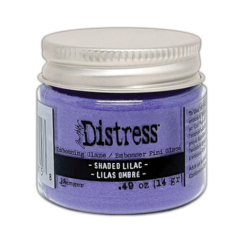 Tim Holtz - Distress Embossing Glaze - Shaded Lilac. Add dimension to your projects with new embossing glaze! These translucent embossing powders are ideal for layering on surfaces. Available at Embellish Away located in Bowmanville Ontario Canada.