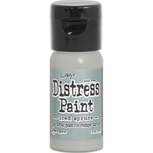 Tim Holtz - Distress Paint Flip Top 1oz - Iced Spruce. This package contains one 1oz bottle of acrylic paint. Comes in a variety of colors. Each sold separately. Made in USA. Available at Embellish Away located in Bowmanville Ontario Canada.