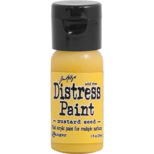 Tim Holtz - Distress Paint Flip Top 1oz - Mustard Seed. This package contains one 1oz bottle of acrylic paint. Comes in a variety of colors. Each sold separately. Made in USA. Available at Embellish Away located in Bowmanville Ontario Canada.