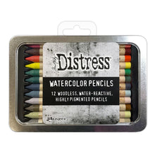 Cargar imagen en el visor de la galería, Tim Holtz - Distress Watercolor Pencils 12/Pkg Set 5. These are woodless watercolor pencils formulated to achieve vibrant coloring effects on porous surfaces. Water-reactive pigments are ideal for water coloring, shading, sketching, etc. Available at Embellish Away located in Bowmanville Ontario Canada.
