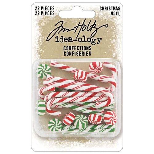 Tim Holtz - Idea-Ology - Confections - Christmas 2023. May your holidays be as sweet as these miniature striped candies and candy canes, perfect for adding to garlands, wreaths, gifts, dimensional projects, or crafts. Available at Embellish Away located in Bowmanville Ontario Canada.