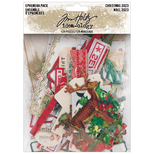Tim Holtz - Idea-Ology - Ephemera Pack - Christmas 2023. This assorted pack of replica ephemera includes a collection of vintage labels and images, festive foliage, wreaths, candy canes, tags and more. Available at Embellish Away located in Bowmanville Ontario Canada.