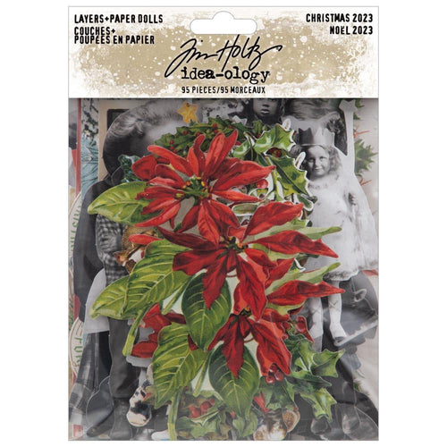 Tim Holtz - Idea-Ology - Layers + Paper Dolls - Christmas 2023. Use in any combination or configuration for a layered look and visual interest. Ready to adorn cards, collages, mixed media and journals. Available at Embellish Away located in Bowmanville Ontario Canada.