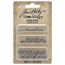 Load image into Gallery viewer, Tim Holtz - Idea-ology - Screw Heads - 30 Pieces. Elevate your style with these meticulously crafted Tim Holtz Screwheads. These flat-backed screws are the perfect embellishment for junk journals, mixed media projects, Vignette Boxes and more. Available at Embellish Away located in Bowmanville Ontario Canada.
