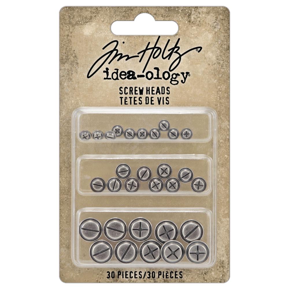 Tim Holtz - Idea-ology - Screw Heads - 30 Pieces. Elevate your style with these meticulously crafted Tim Holtz Screwheads. These flat-backed screws are the perfect embellishment for junk journals, mixed media projects, Vignette Boxes and more. Available at Embellish Away located in Bowmanville Ontario Canada.