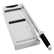 Cargar imagen en el visor de la galería, Tim Holtz - Maxi Guillotine - 12.25&quot;. Perfect for cutting paper and cardstock! This 8x19x3 inch package contains one 12.25 inch maxi guillotine. Measurements in both inches &amp; metric. Paper guard protects fingers and prevents paper movement. Available at Embellish Away located in Bowmanville Ontario Canada.
