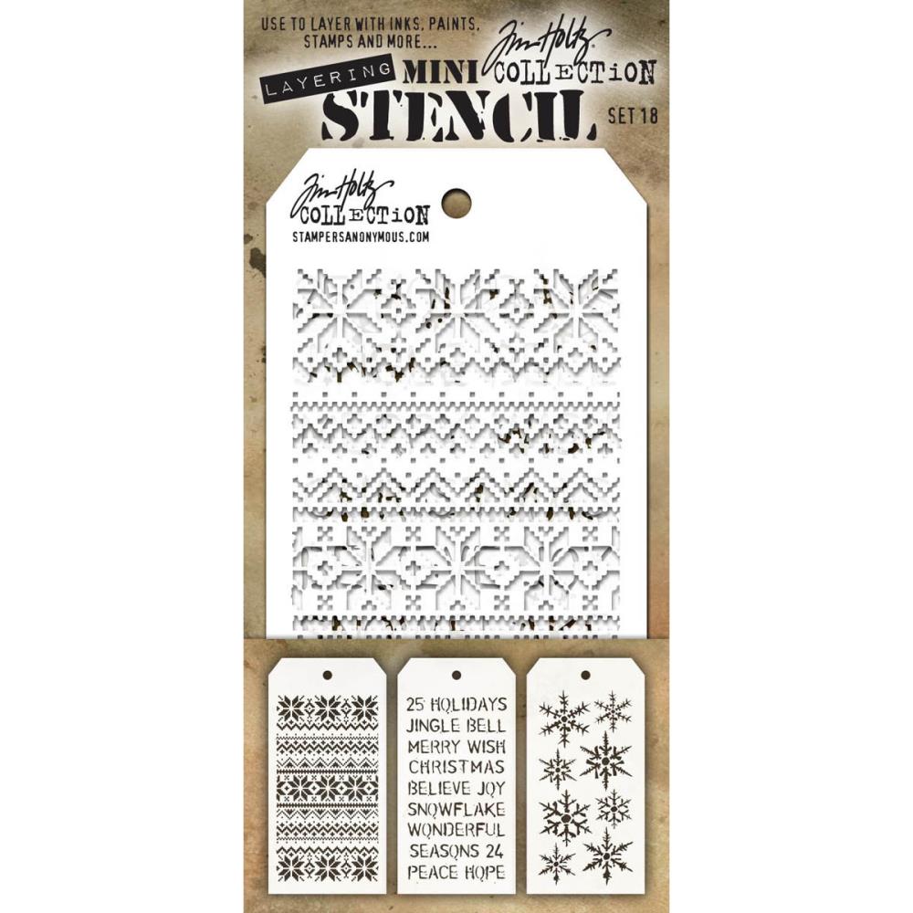 Tim Holtz - Mini Layering Stencil Set - #18 (3pc). Available at Embellish Away located in Bowmanville Ontario Canada.