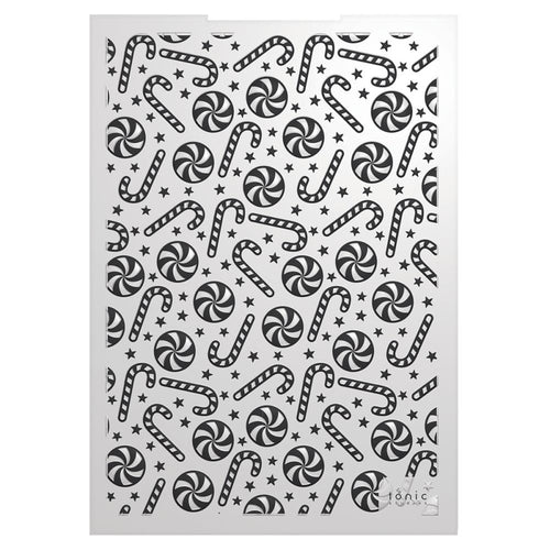 Tonic Studios - 3D Embossing Folder - A Candy Cane Christmas. Available at Embellish Away located in Bowmanville Ontario Canada.
