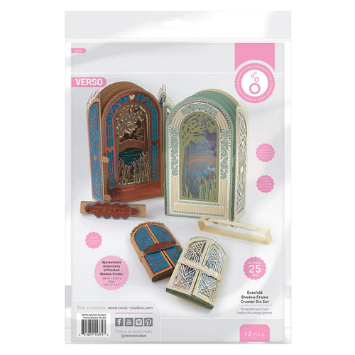 Tonic Studios - Die Set - Gatefold Shadow Frame. This loveable set features 25 dies, including the essential gatefold shape and intricately designed decorative panels. Available at Embellish Away located in Bowmanville Ontario Canada.