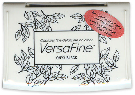 Tsukineko - Versafine Ink Pad - Onyx Black. Natural oil-based pigment ink dries instantly on matte cardstock. Available at Embellish Away in Bowmanville Ontario Canada.